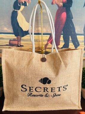 JUTE 🐚SECRETS Resorts & Spas🐚 ROPE HANDLE TOTE BAG 🌟NEW🌟